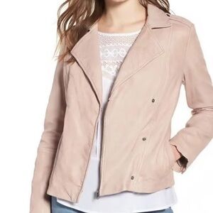 Hinge Women's Blush Pure Leather Moto Biker Jacket M